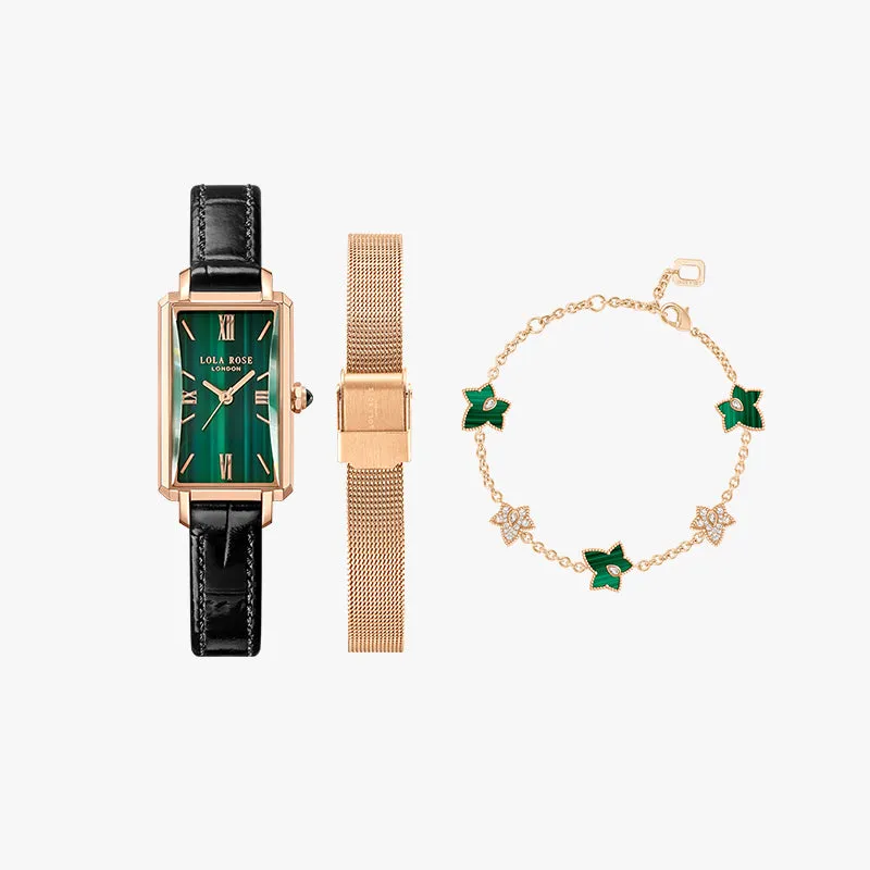 Slender Waist Malachite Watch with Two Straps & Bracelet Gift Set sold by Lola Rose