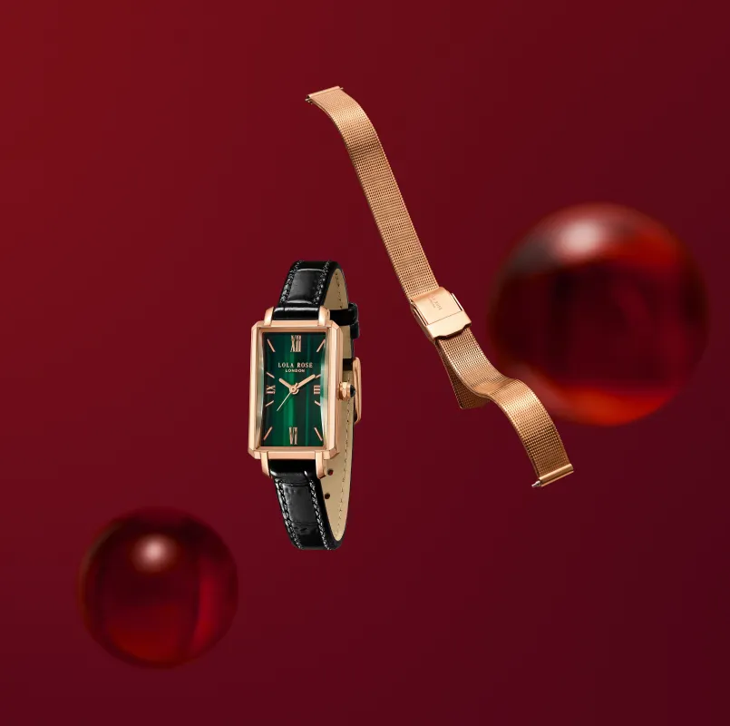 Slender Waist Malachite Textured Watch with Two Strap Set in Special Limited Edition Box sold by Lola Rose
