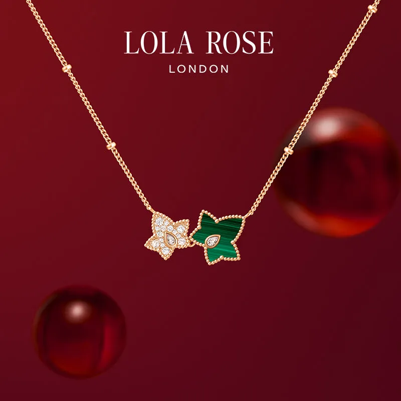Malachite Bead Necklace, 2-leaf motif in Special Limited Edition Box sold by Lola Rose