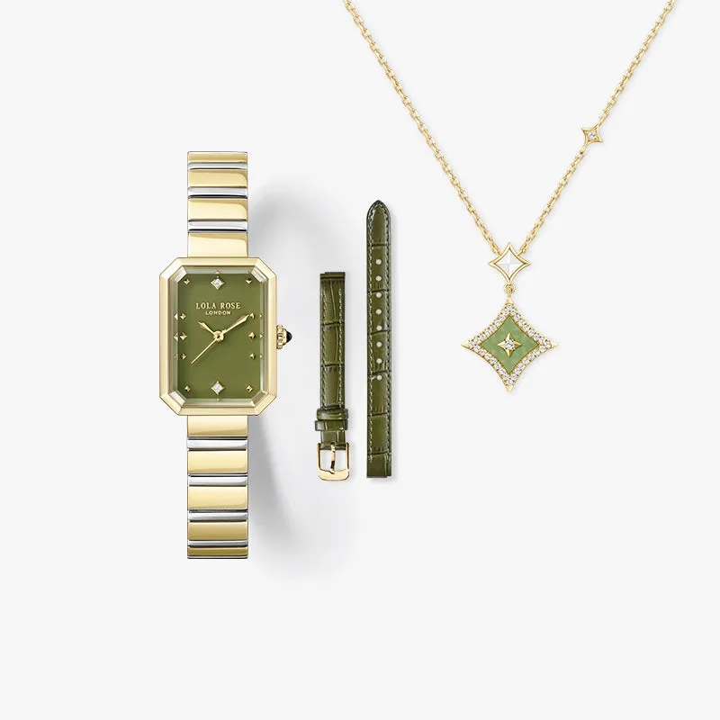 New Ms. Lola Green Onyx Watch With Two Strap Set & Aventurine Necklace Gift Set sold by Lola Rose