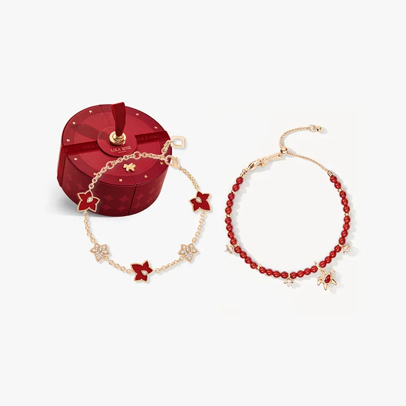 Red Carnelian Bracelet, 5-leaf motif & Heliocentric Carnelian Bracelet Set in Special Limited Edition Box sold by Lola Rose
