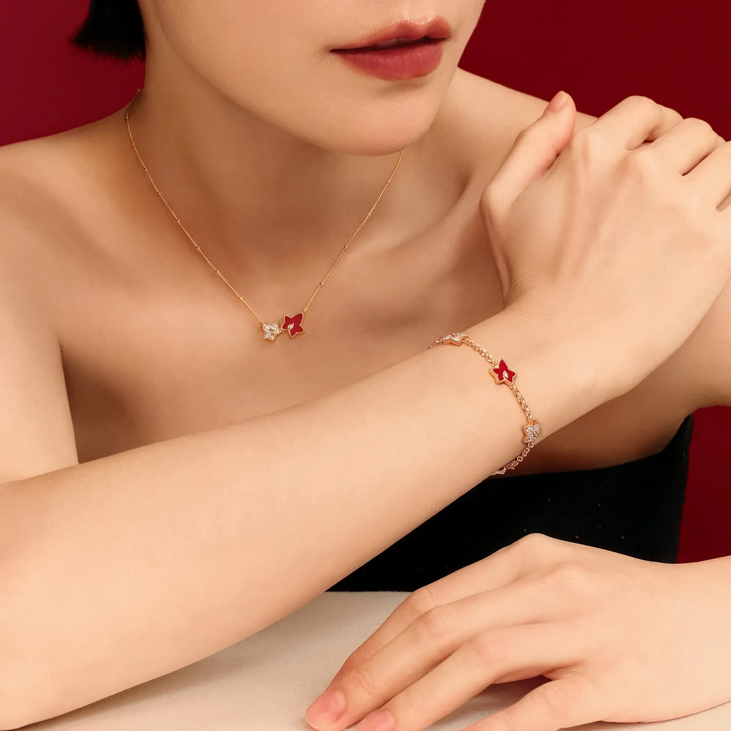 Red Carnelian Bracelet, 5-leaf motif & Heliocentric Carnelian Bracelet Set in Special Limited Edition Box sold by Lola Rose product image thumbnail 4