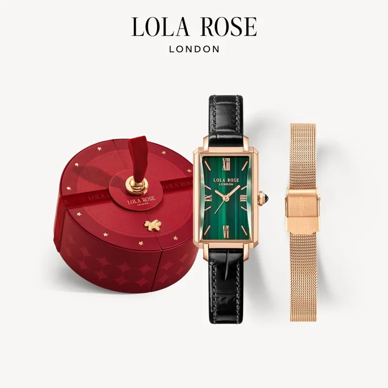 Slender Waist Malachite Textured Watch with Two Strap Set in Special Limited Edition Box sold by Lola Rose