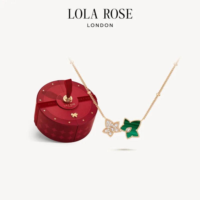 Malachite Bead Necklace, 2-leaf motif in Special Limited Edition Box sold by Lola Rose