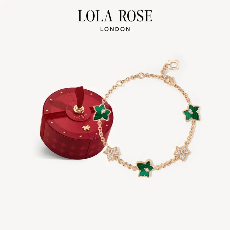 Malachite Bracelet, 5-leaf motif in Special Limited Edition Box sold by Lola Rose