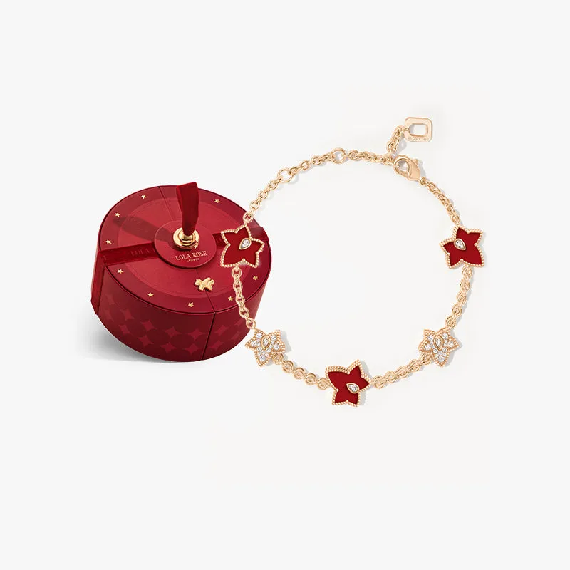 Red Carnelian Bracelet, 5-leaf motif in Special Limited Edition Box sold by Lola Rose