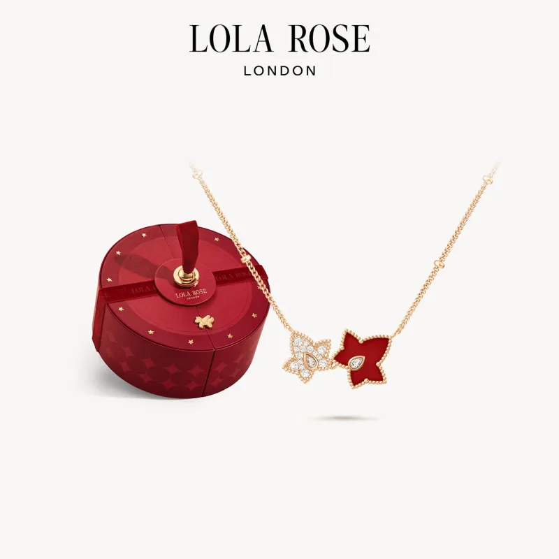 Red Carnelian Bead Necklace, 2-leaf motif in Special Limited Edition Box sold by Lola Rose