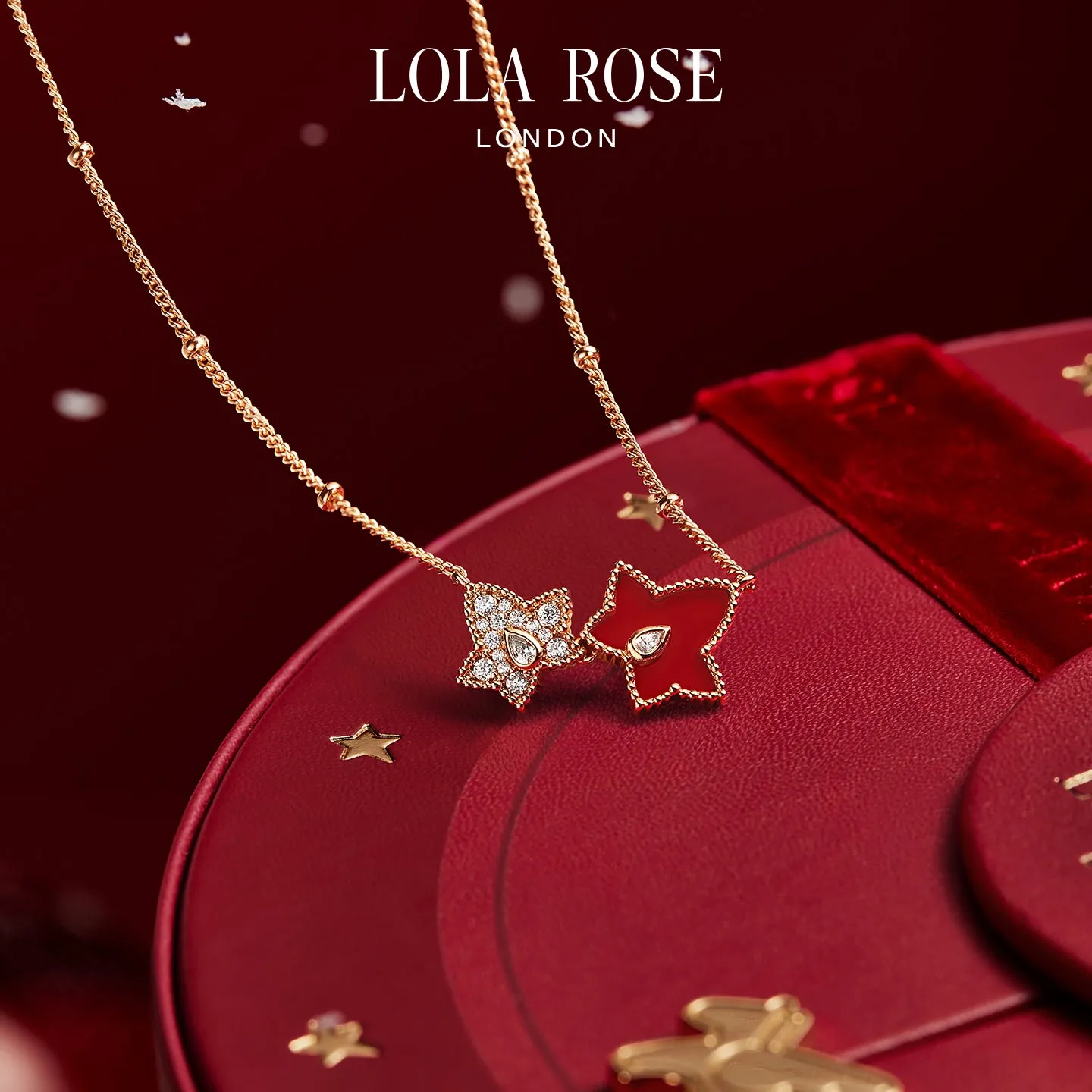 Red Carnelian Bead Necklace, 2-leaf motif sold by Lola Rose product image thumbnail 3