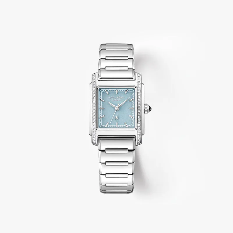Urban Blue Square Quartzite Jade Watch with Zircon sold by Lola Rose