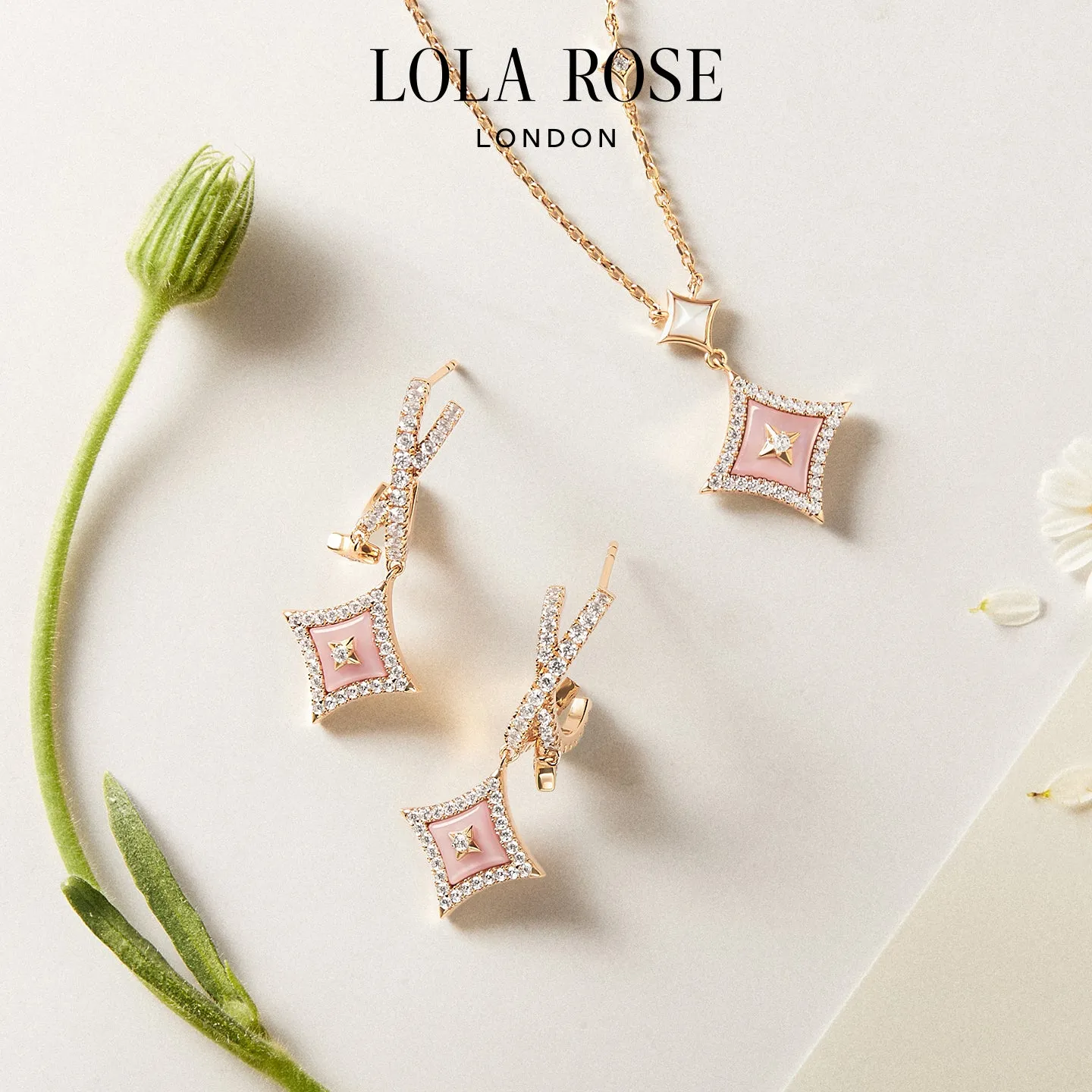 Pink Mother of Pearl Necklace & Drop Earrings Gift Set sold by Lola Rose product image thumbnail 3