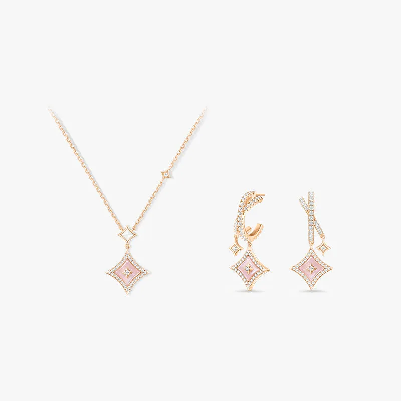 Pink Mother of Pearl Necklace & Drop Earrings Gift Set made by Lola Rose