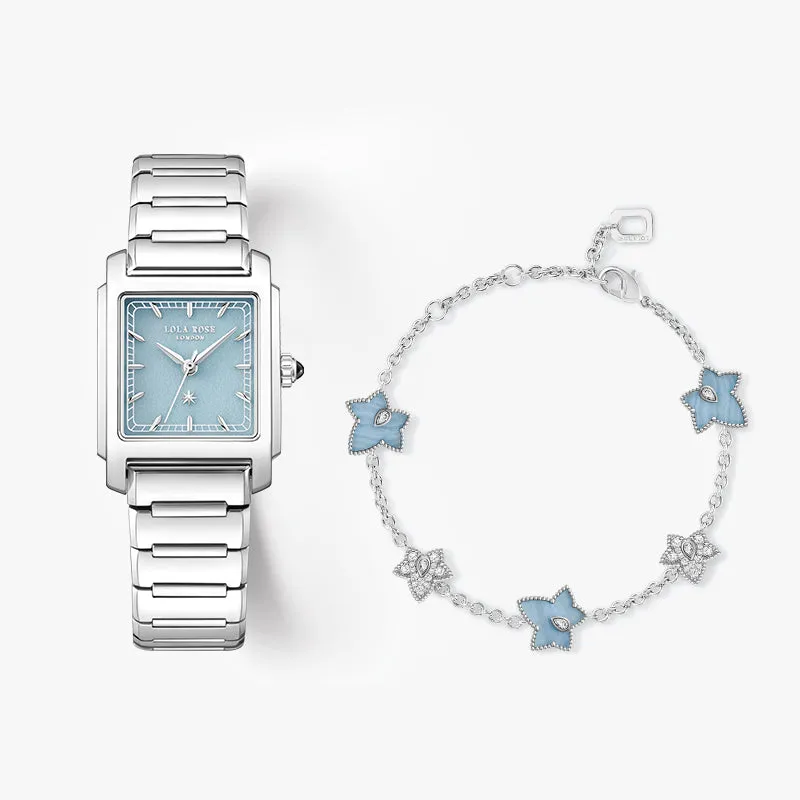 Urban Blue Square Quartzite Jade Watch & Ivy Bracelet Gift Set made by Lola Rose