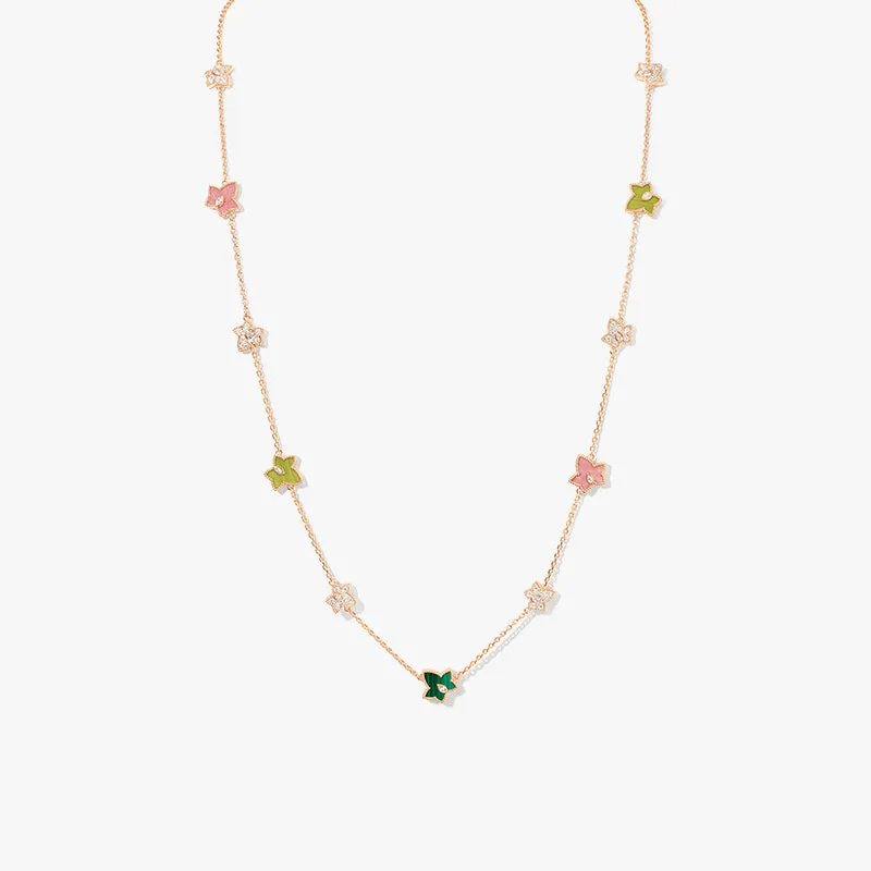 Ivy Collection Multi‑stone Long Malachite Necklace, 10-leaf motif made by Lola Rose