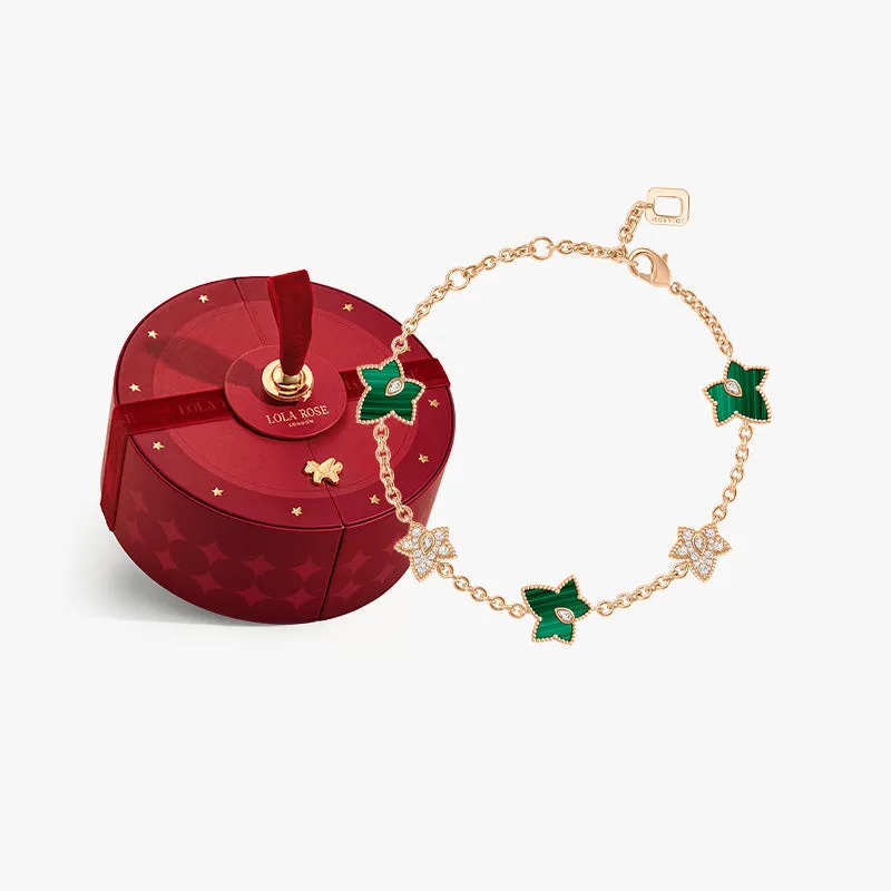 Malachite Bracelet, 5-leaf motif in Special Limited Edition Box made by Lola Rose