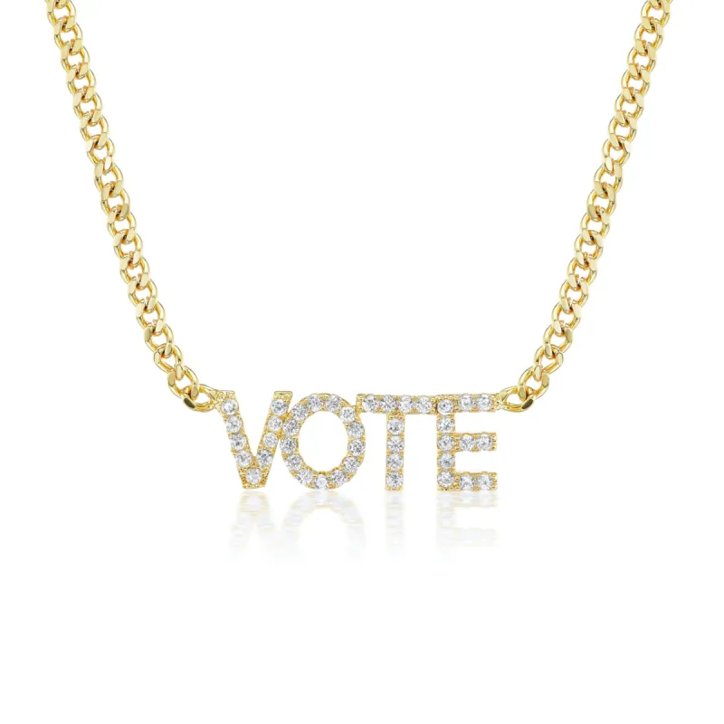 "VOTE" Pavé Nameplate Necklace sold by Mad Fine