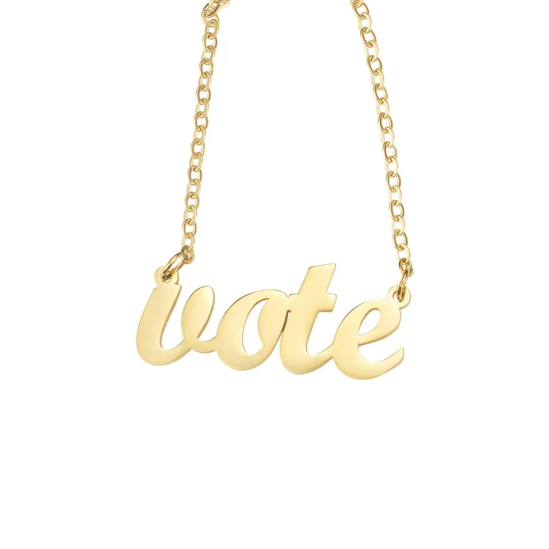 "Vote" Script Nameplate Necklace sold by Mad Fine