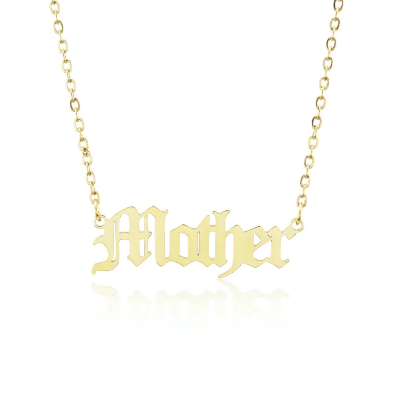 "Mother" Gothic Nameplate Necklace sold by Mad Fine