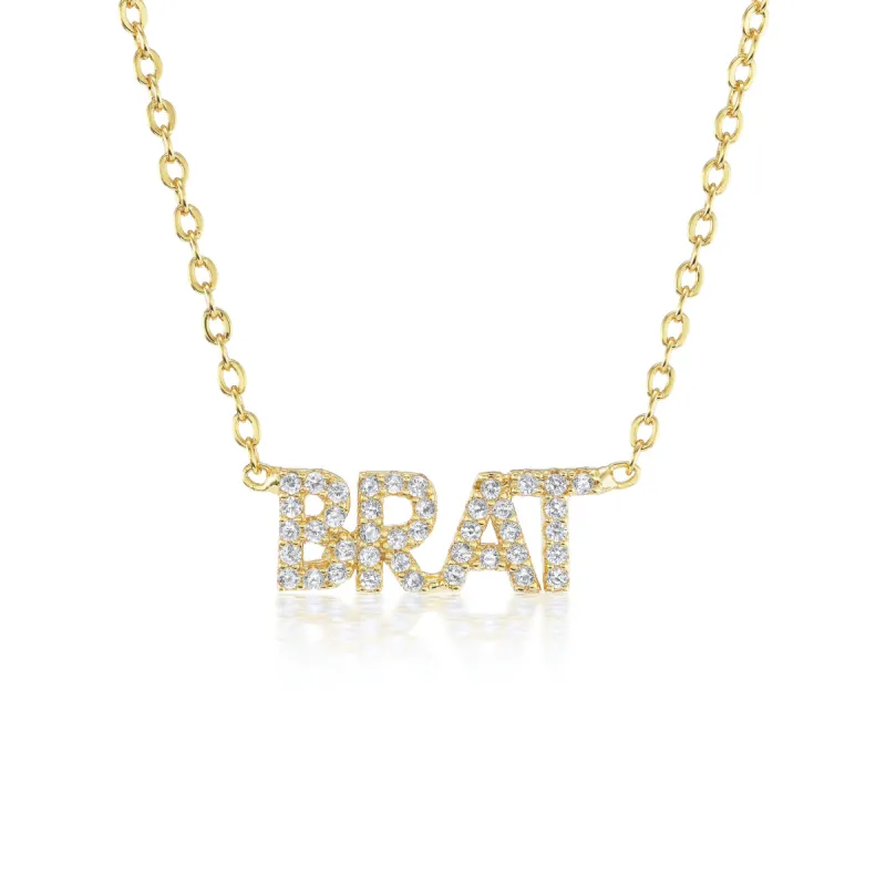 "BRAT" Pavé Nameplate Necklace made by Mad Fine