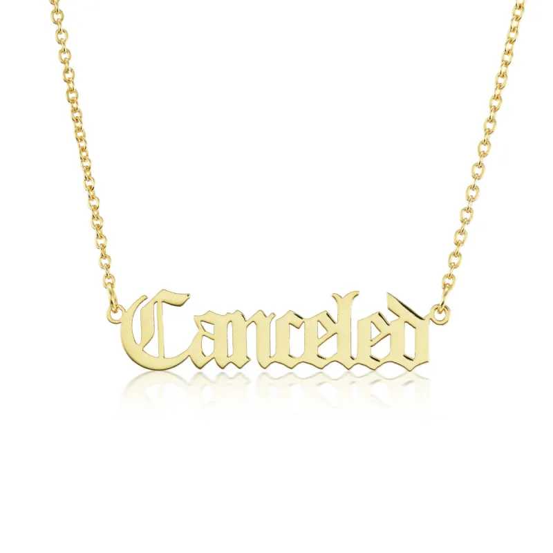 "Canceled" Gothic Nameplate Necklace sold by Mad Fine