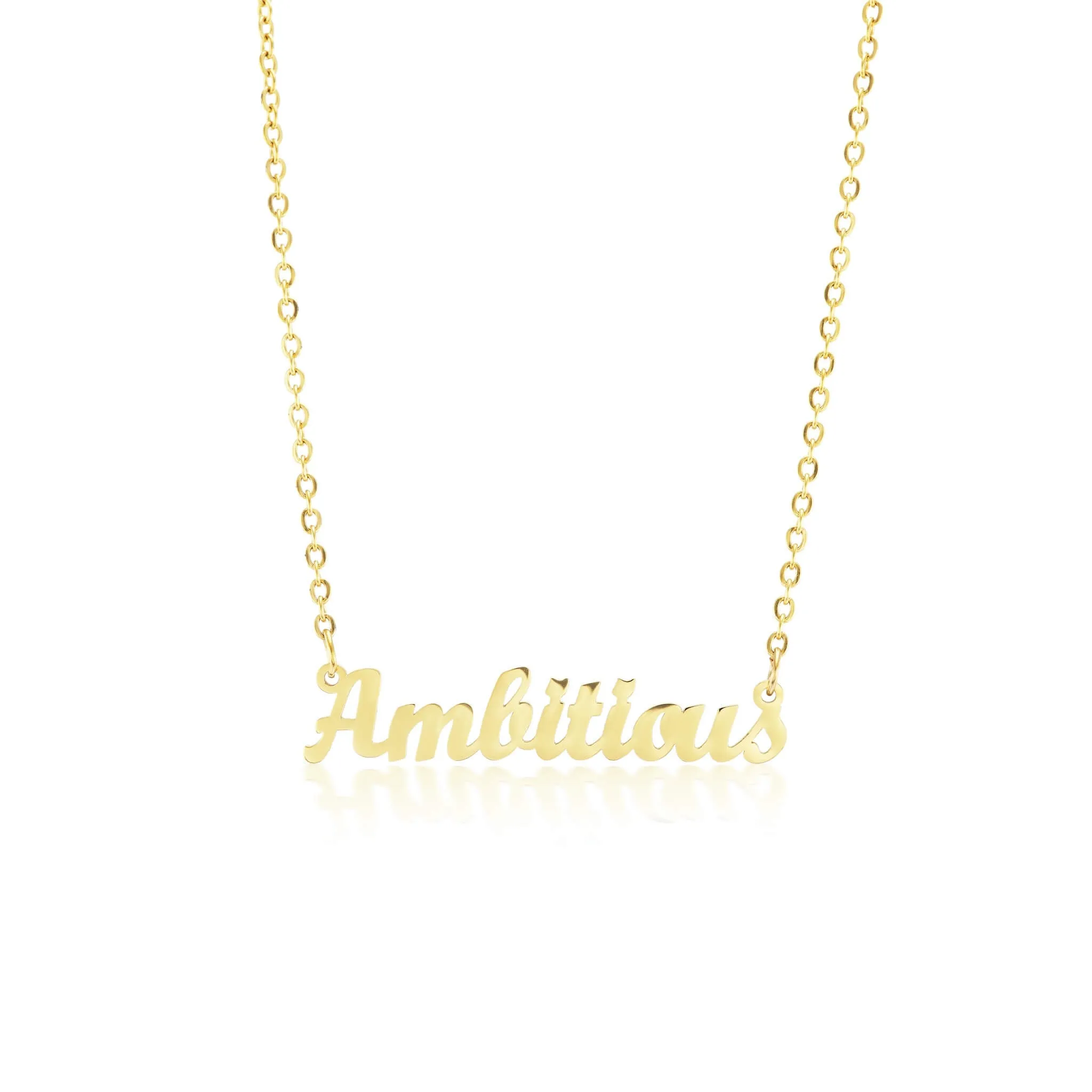 "Ambitious" Script Nameplate sold by Mad Fine