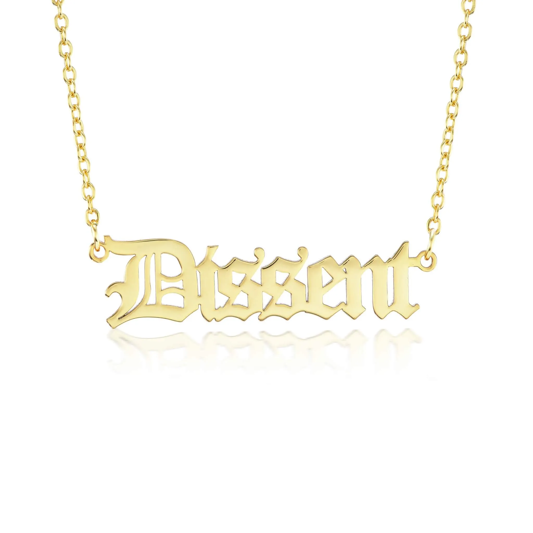 "Dissent" Gothic Nameplate sold by Mad Fine