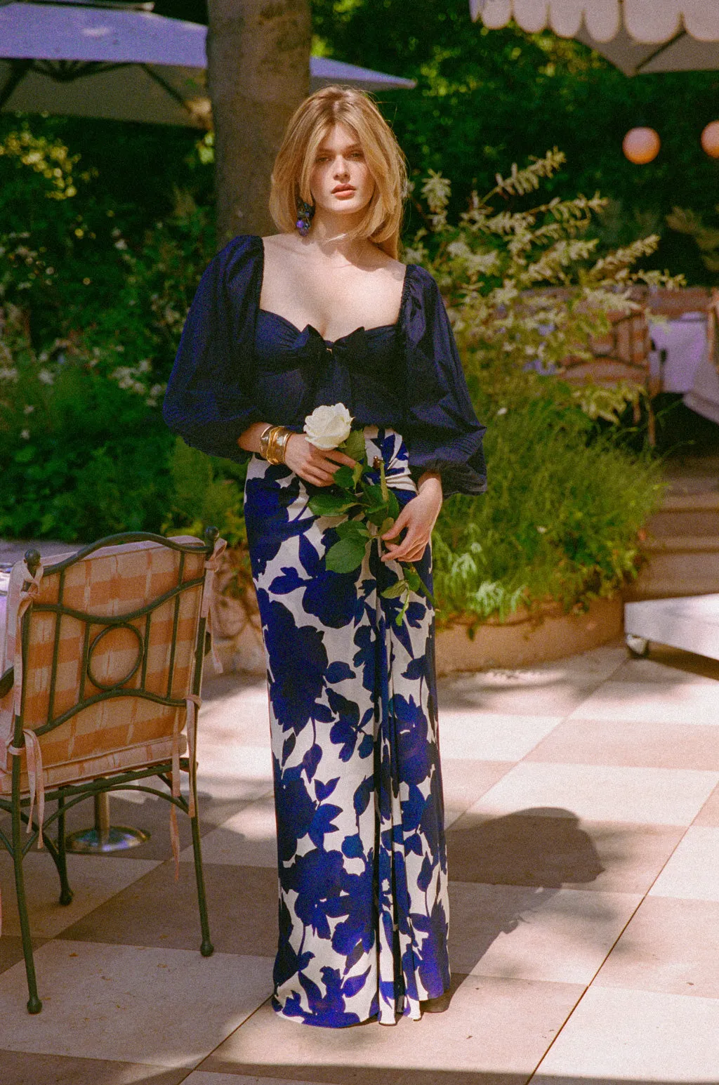 Printed crepe maxi skirt - Blue sold by Pheme Paris