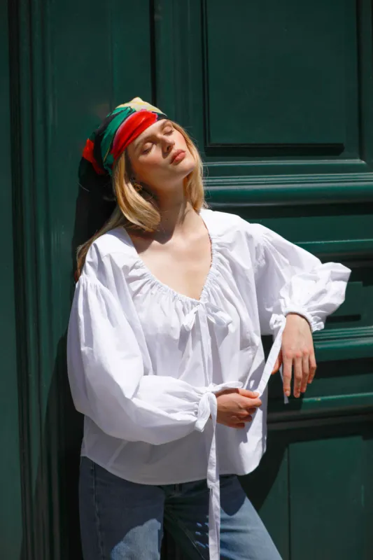 Tie-neck poplin-cotton blouse - White sold by Pheme Paris
