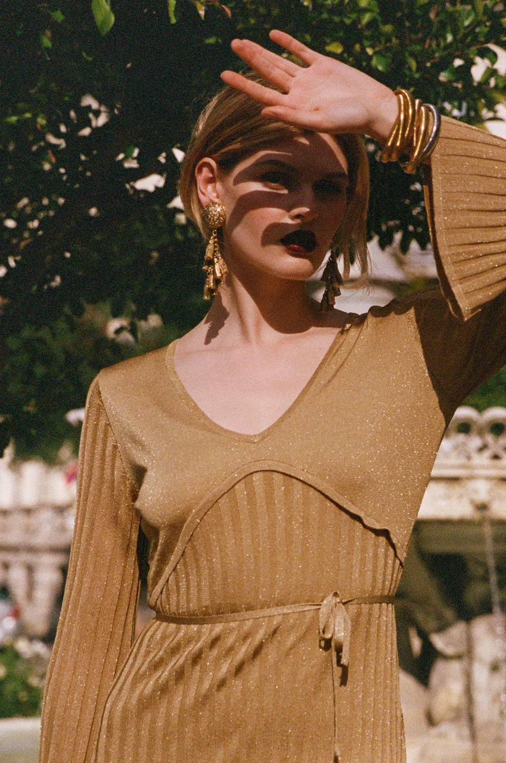 Shimmer ribbed knit maxi dress - Gold sold by Pheme Paris product image thumbnail 4