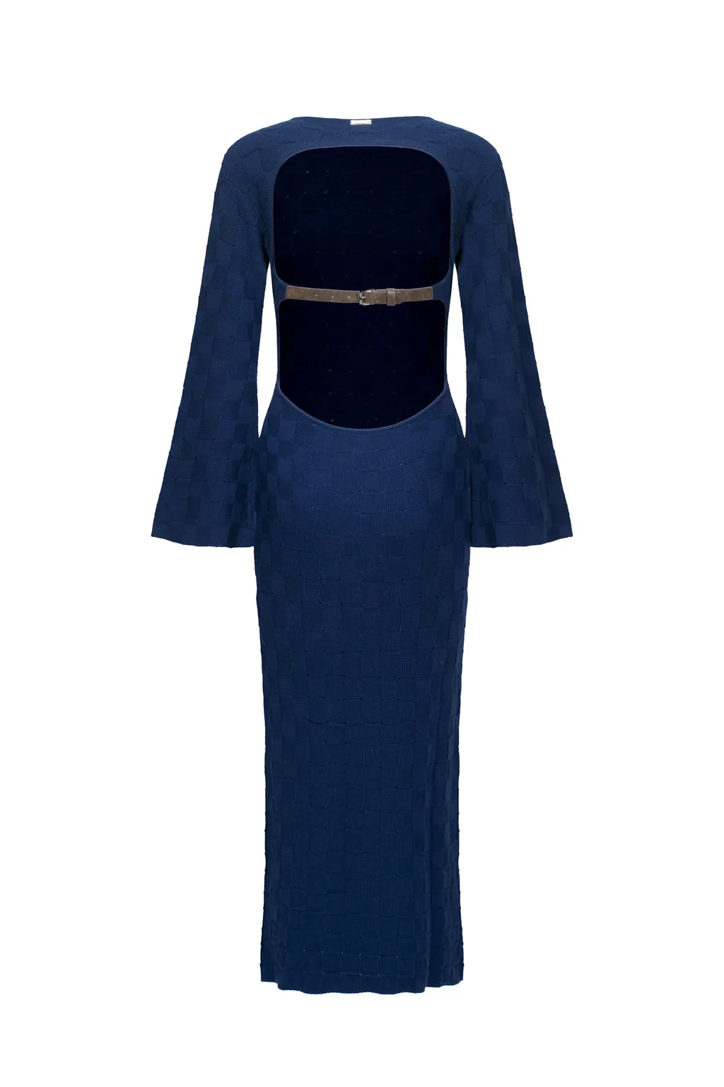 Wool-blend check-knit open-back dress - Navy blue sold by Pheme Paris product image thumbnail 3