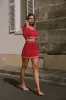Boucle Knit Mini Skirt - Cherry Red sold by Pheme Paris