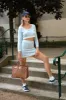 Boucle Knit Mini Skirt - Sky Blue sold by Pheme Paris