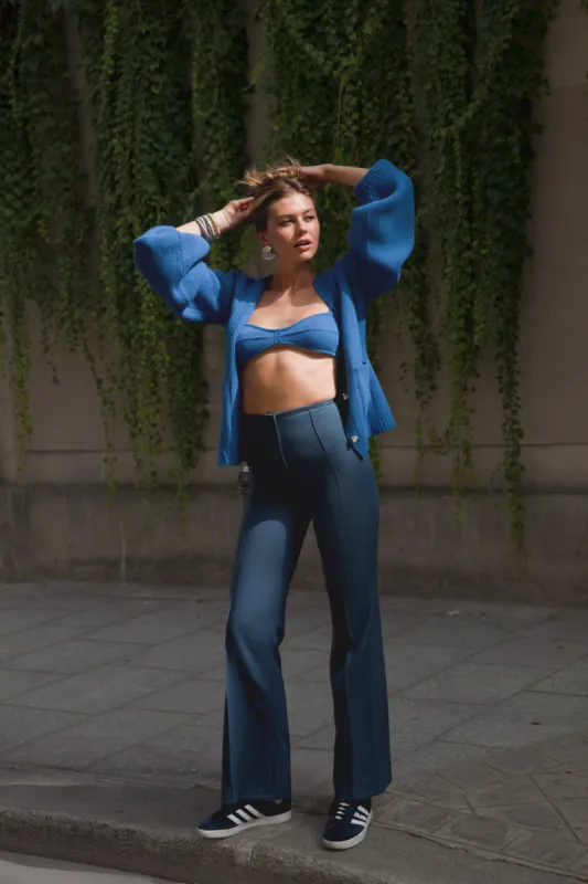 High-Waisted Straight-Leg Pants - Denim Blue sold by Pheme Paris