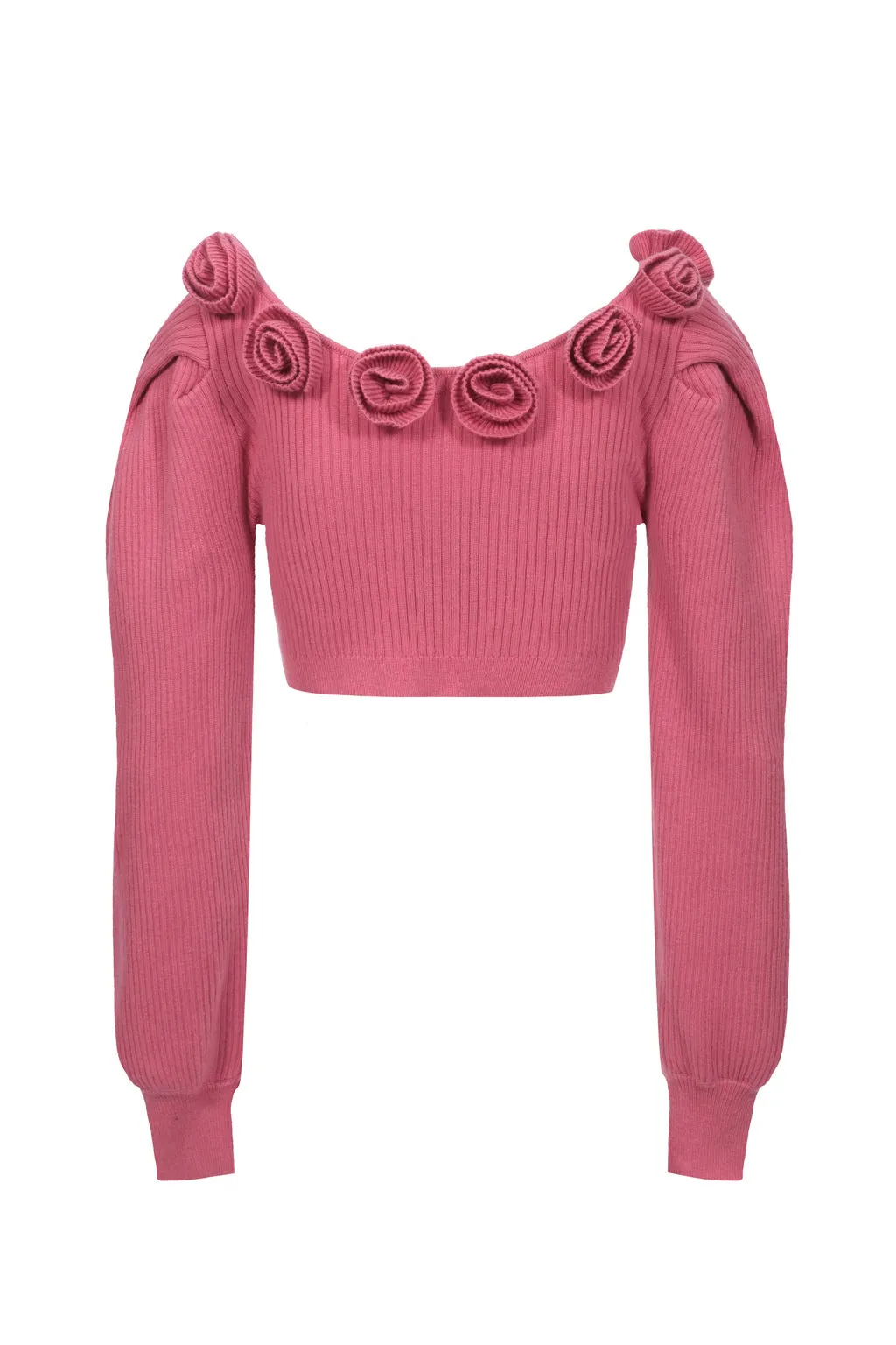 Wool Blend Cropped Top With Flower - Berry Pink sold by Pheme Paris product image thumbnail 3