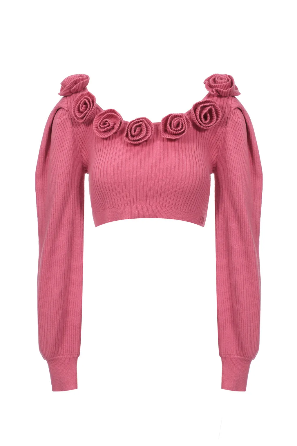 Wool Blend Cropped Top With Flower - Berry Pink sold by Pheme Paris product image thumbnail 2