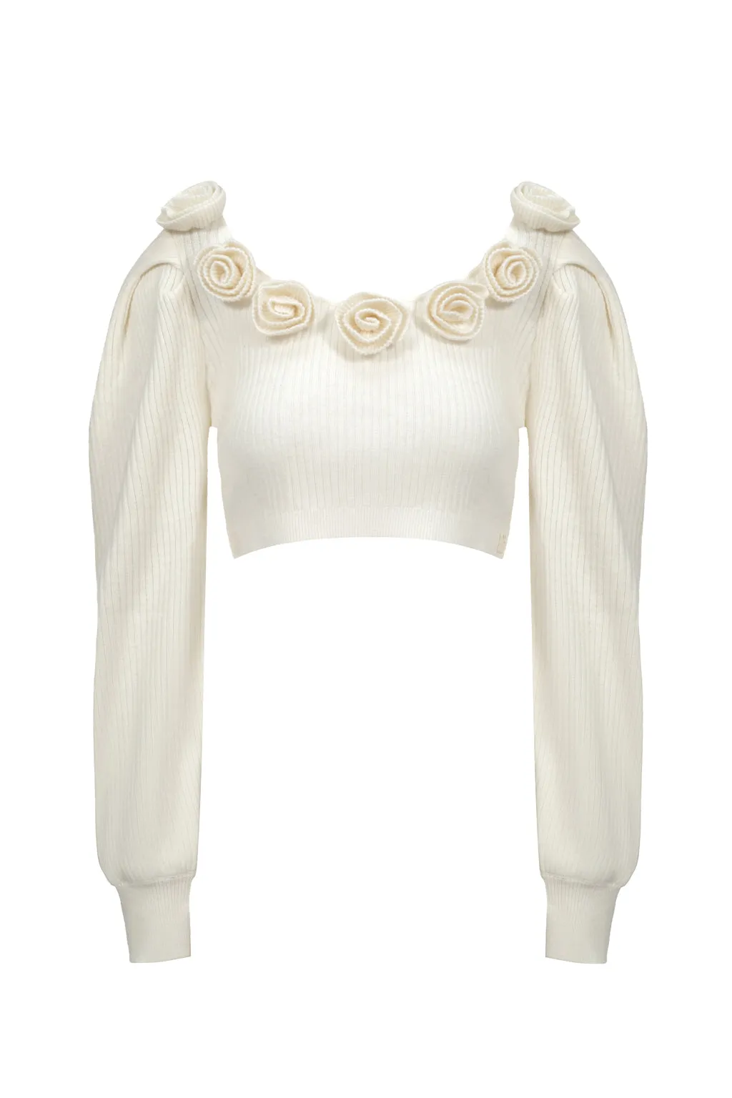 Wool Blend Cropped Top With Flower - Beige sold by Pheme Paris product image thumbnail 2