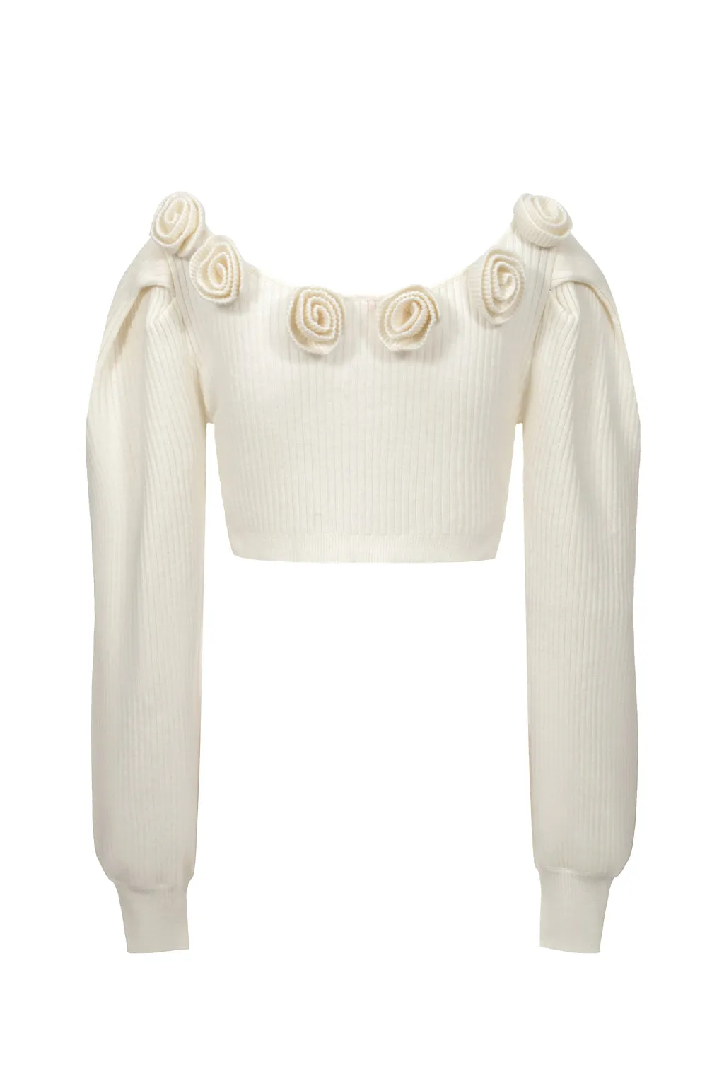 Wool Blend Cropped Top With Flower - Beige sold by Pheme Paris product image thumbnail 3