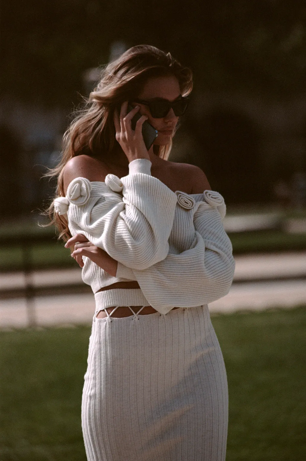 Wool Blend Cropped Top With Flower - Beige sold by Pheme Paris product image thumbnail 4