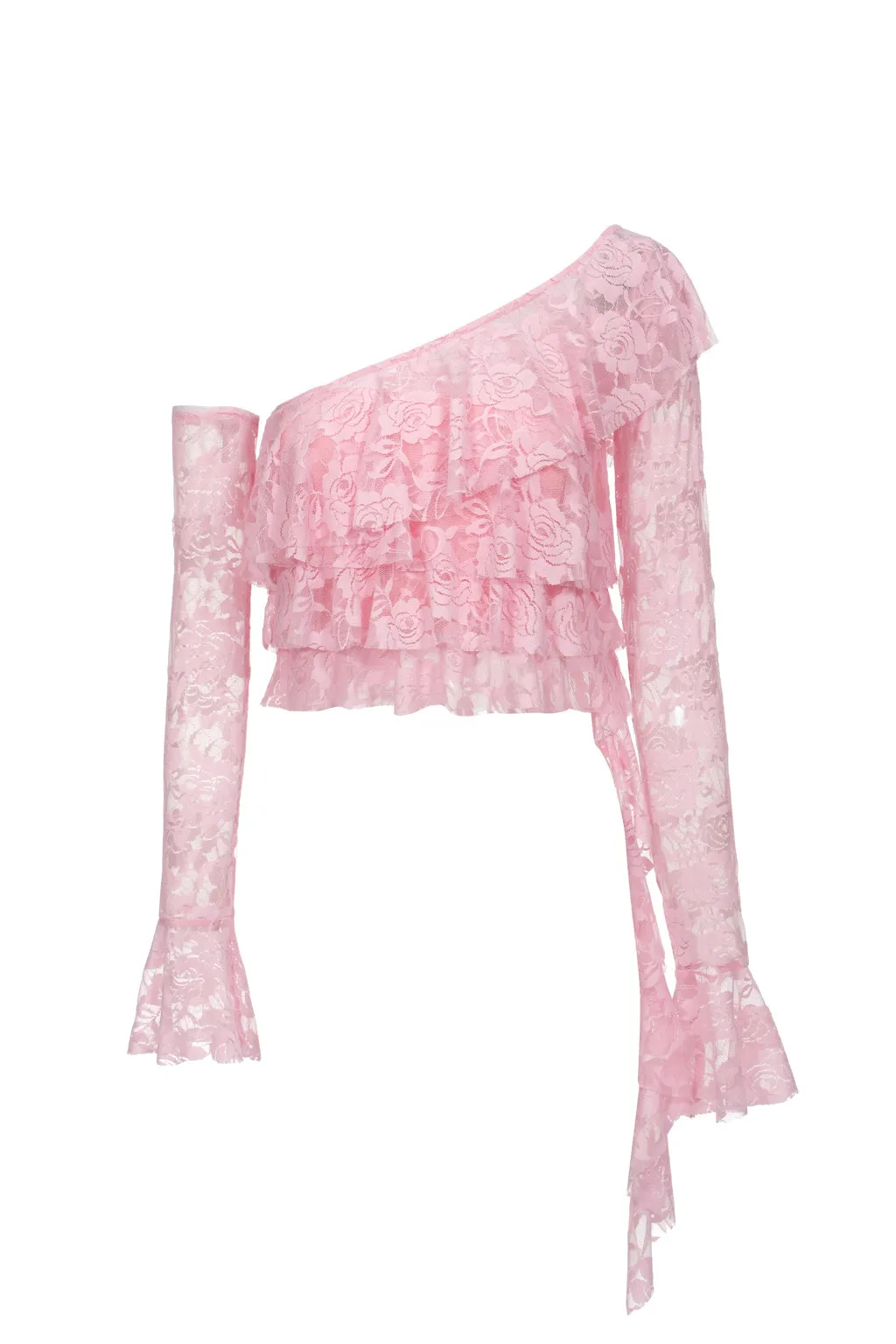 Asymmetrical Ruffle Lace Top - Sugar Pink sold by Pheme Paris product image thumbnail 2
