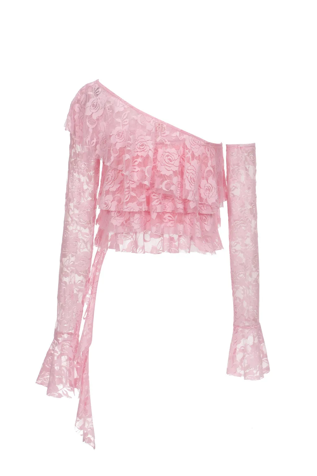 Asymmetrical Ruffle Lace Top - Sugar Pink sold by Pheme Paris product image thumbnail 3
