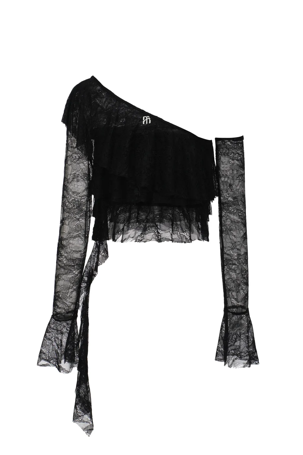Asymmetrical Ruffle Lace Top - Black sold by Pheme Paris product image thumbnail 3