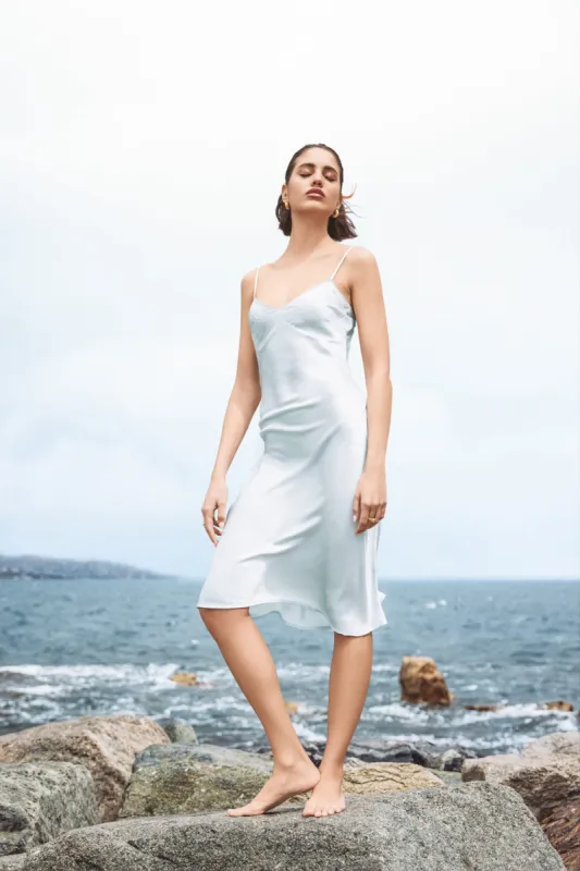 Silk slip dress with vintage embroidery - Mint green sold by Pheme Paris