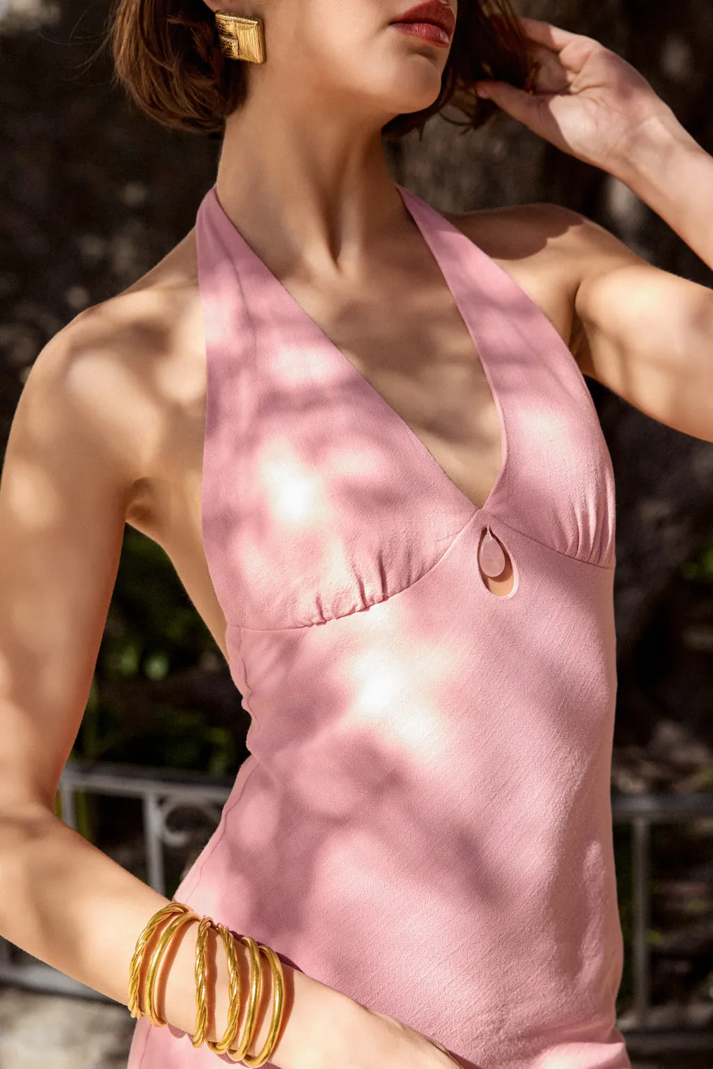 Open-back crystal embellished midi dress - Powder pink sold by Pheme Paris product image thumbnail 5