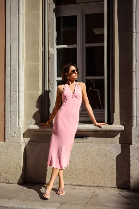 Open-back crystal embellished midi dress - Powder pink sold by Pheme Paris