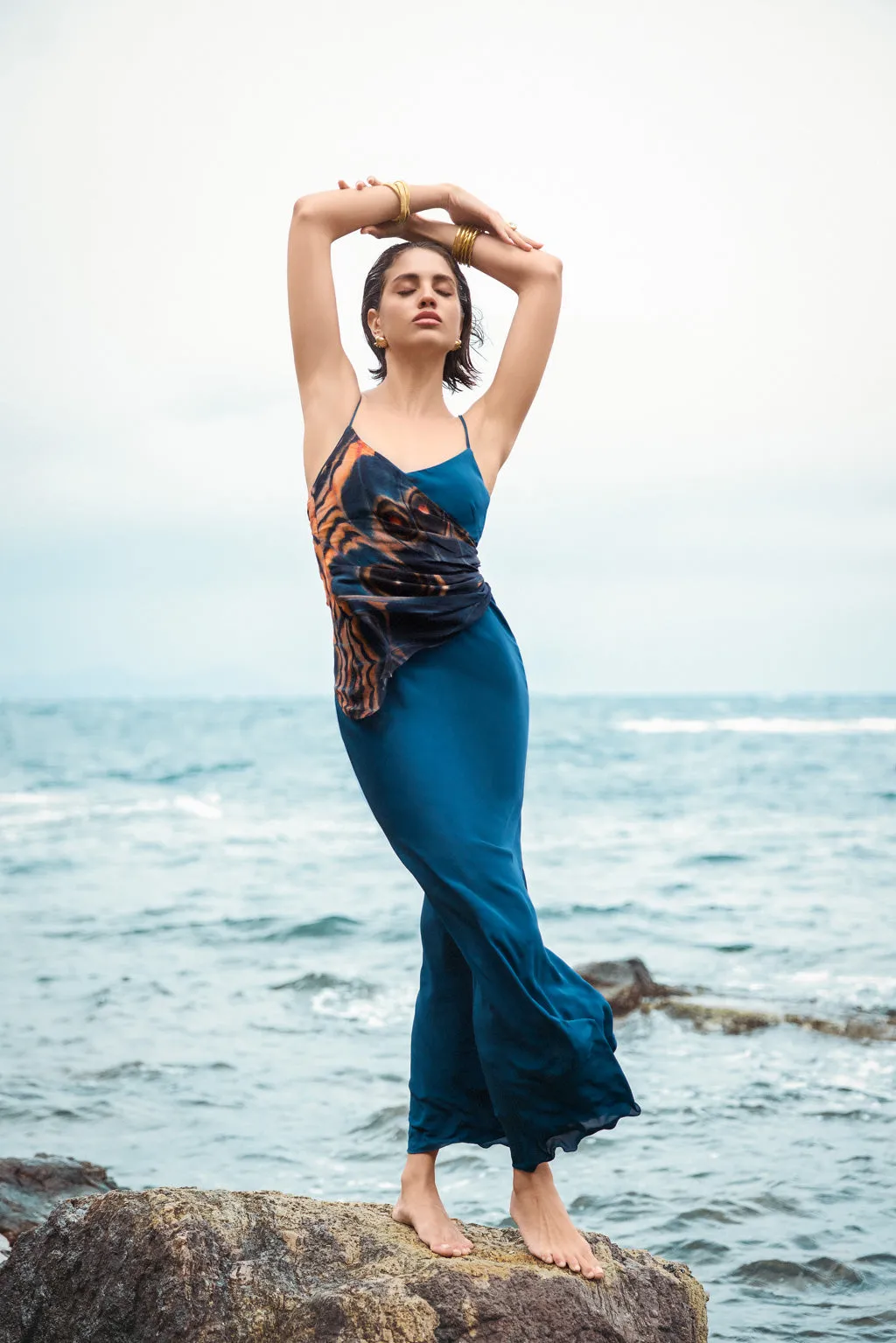 Long pleated dress with butterfly print sold by Pheme Paris