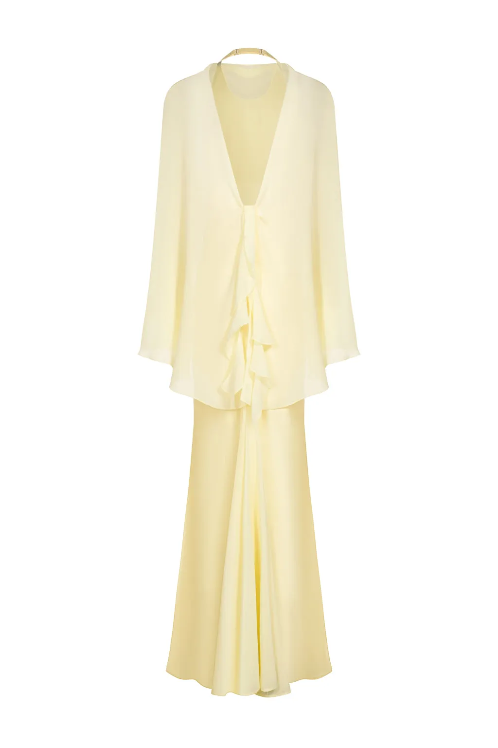 Long satin dress with chiffon stole - yellow sold by Pheme Paris product image thumbnail 3