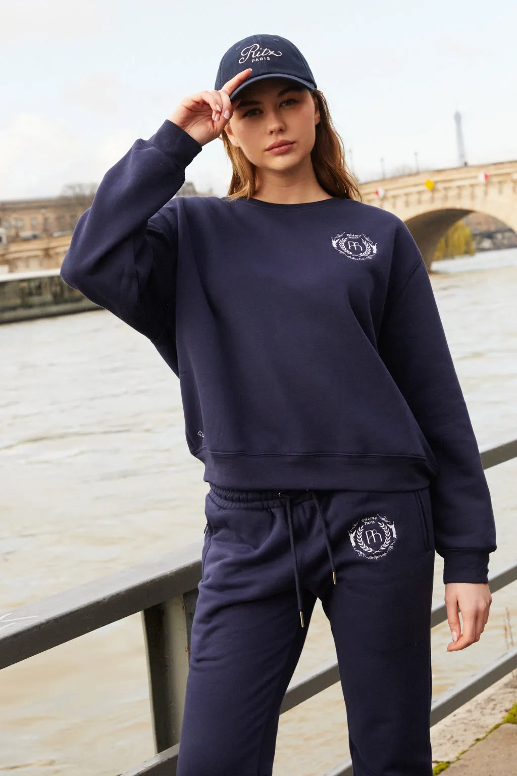 Embroidered cotton blend jersey sweatpants - navy blue sold by Pheme Paris product image thumbnail 5