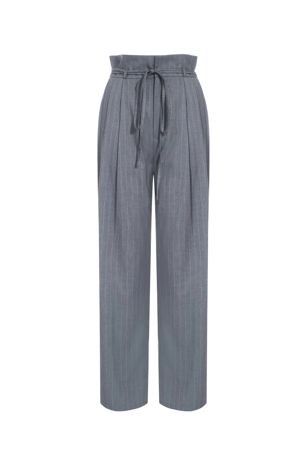 High-waisted pleated straight-leg pants with stripe - grey sold by Pheme Paris product image thumbnail 2