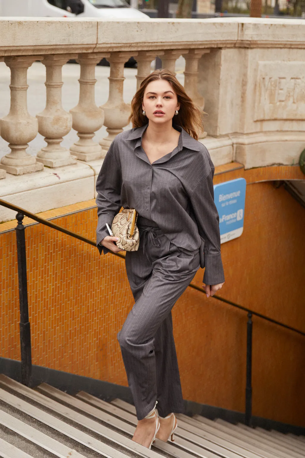 Oversize shirt with stripe - grey sold by Pheme Paris product image thumbnail 4