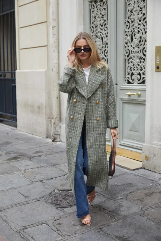 Clearance | Oversize Tweed Coat in Moss Green sold by Pheme Paris