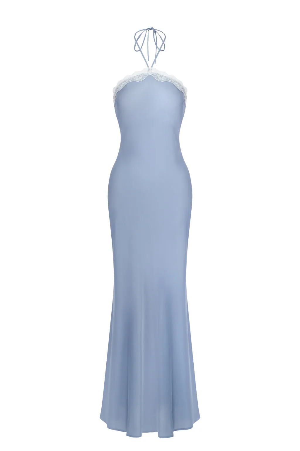 Satin crepe halterneck lace-trimmed midi dress - silver blue sold by Pheme Paris product image thumbnail 2